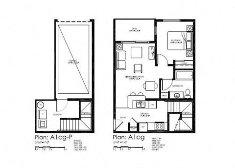 Floor plan for 1 bed, 1 bath, 799 sqft